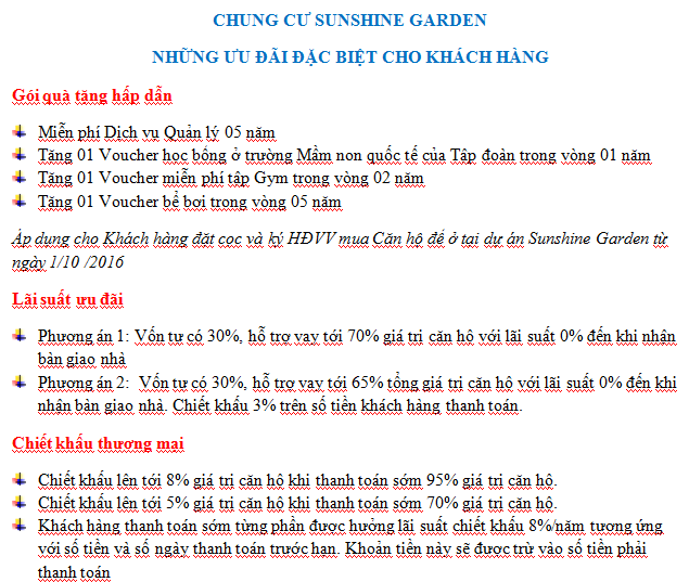 CHÍNH SACH BAN HANG SUNSHINE GARDEN